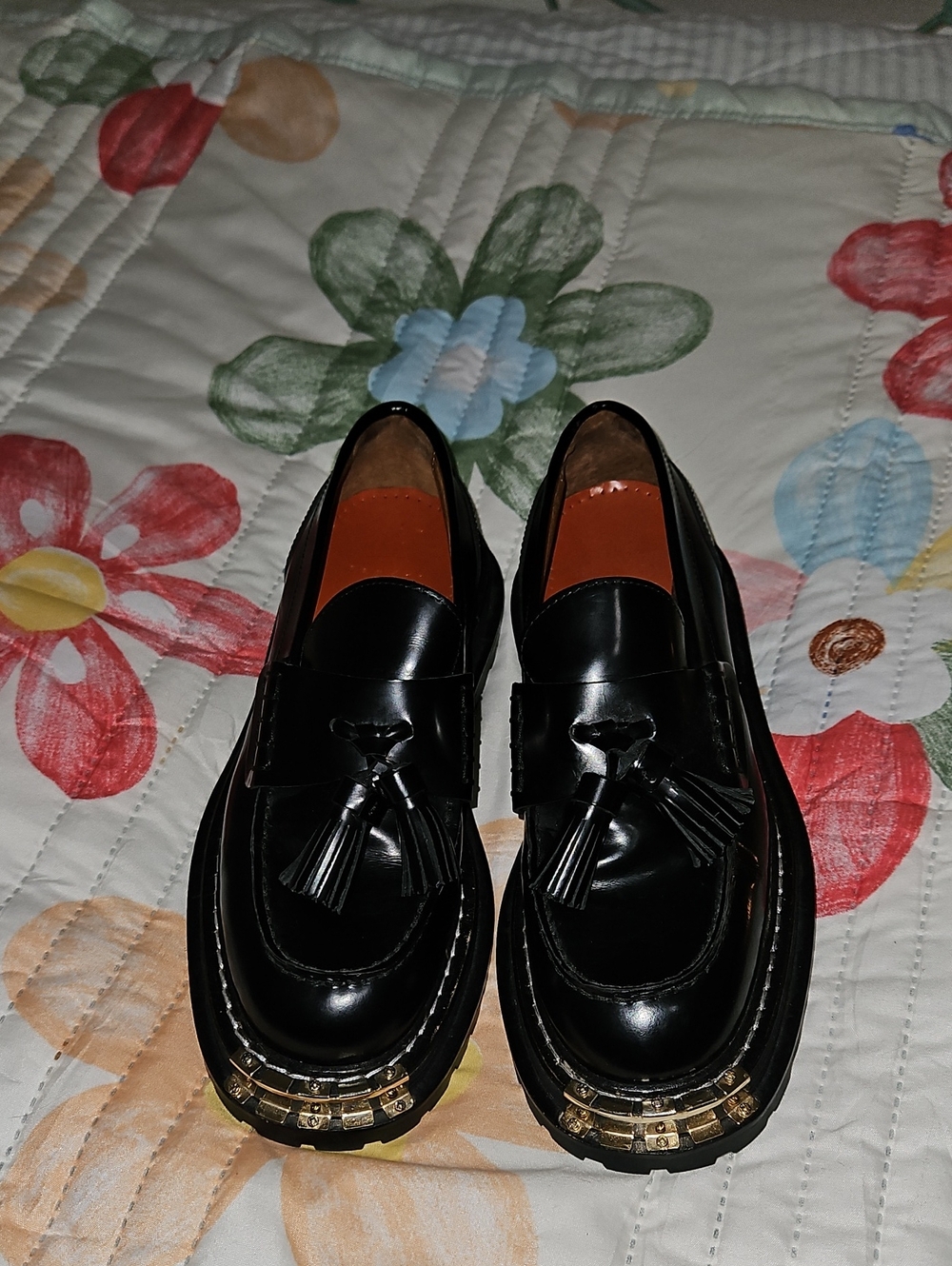 Sandro Black Patent Leather Lug Sole Tassel Loafers - Picture 5 of 11